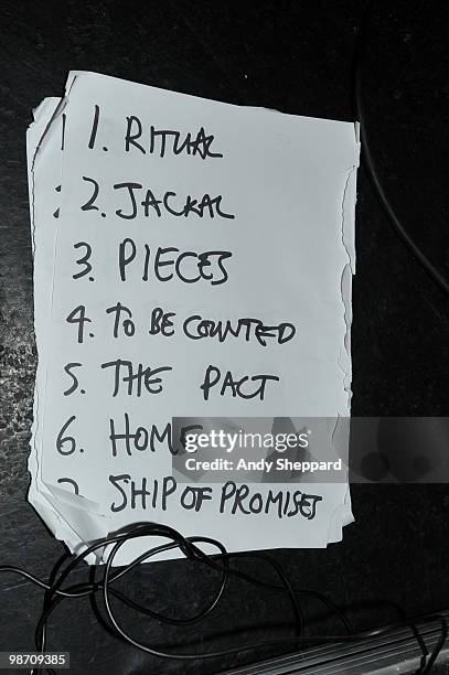 The Set List for Irish indie folk band Villagers performance at Madame Jojo's on April 27, 2010 in London, England.