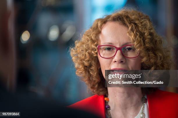 Minister of Defense of the Republic of Macedonia Radmila Shekerinska speaking with Defense Secretary James N. Mattis at Pentagon, Washington, May,...