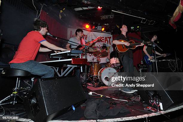 Cormac Curran, Danny Snow, James Byrne, Conor J. O'Brian and Tommy McLaughlin of Irish indie folk band Villagers perform on stage at Madame Jojo's on...