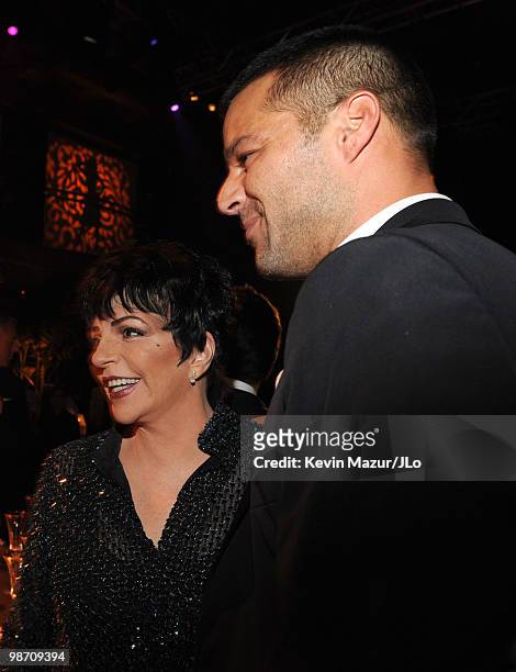 Liza Minnelli and Ricky Martin attend Jennifer Lopez's Surprise Birthday Party at the Edison Ballroom on July 25, 2009 in New York City.