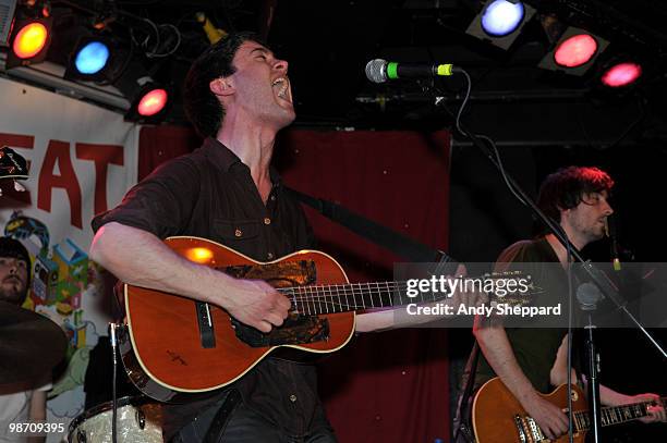 Conor J. O'Brian and Tommy McLaughlin of Irish indie folk band Villagers perform on stage at Madame Jojo's on April 27, 2010 in London, England.