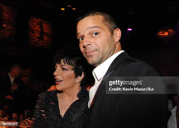 Liza Minnelli and Ricky Martin attend Jennifer Lopez's Surprise Birthday Party at the Edison Ballroom on July 25, 2009 in New York City.