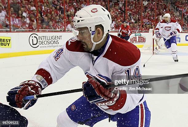 Tomas Plekanec of the Washington Capitals skates against the Montreal Canadiens in Game Five of the Eastern Conference Quarterfinals during the 2010...