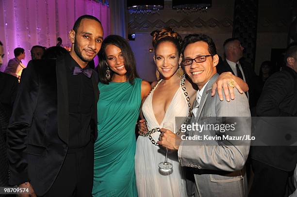 Swizz Beatz, Alicia Keys, Jennifer Lopez and Marc Anthony attend Jennifer Lopez's Surprise Birthday Party at the Edison Ballroom on July 25, 2009 in...