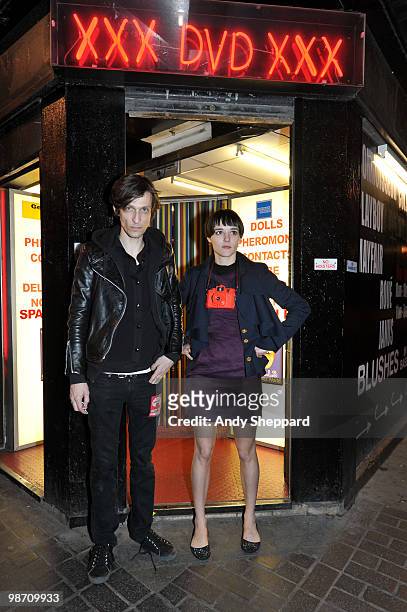 Nicolas Conge and Camille Berthomier of French Lo-fi indie rock band John & Jehn pose for photos in Soho on April 27, 2010 in London, England.