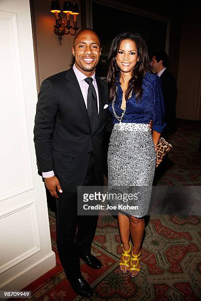 Jay Williams and model Veronica Webb attend Rising Stars Youth Foundation Dinner Honoring Jay Williams at New York Athletic Club on April 27, 2010 in...