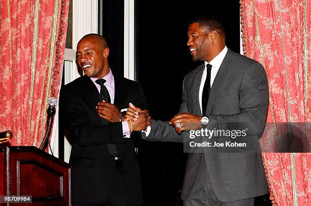 Jay Williams and Michael Strahan attend Rising Stars Youth Foundation Dinner Honoring Jay Williams at New York Athletic Club on April 27, 2010 in New...