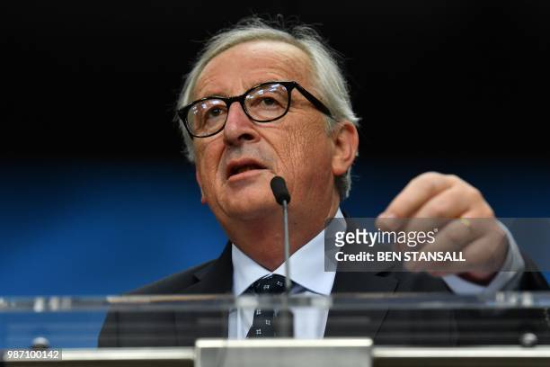 President of the European Commission Jean-Claude Juncker looks on as he gives a joint press conference with European Council President and Bulgaria's...