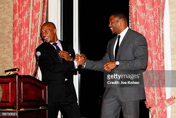 Jay Williams and Michael Strahan attend Rising Stars Youth Foundation Dinner Honoring Jay Williams at New York Athletic Club on April 27, 2010 in New...