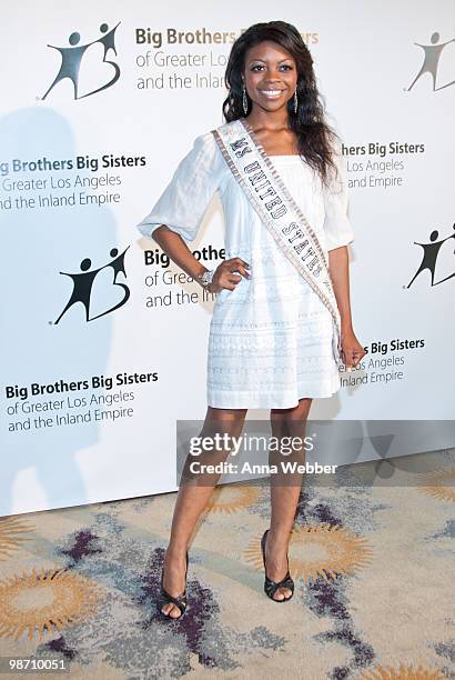 Miss United States Quiana' Anderson arrives to the Accessories for Success Spring Luncheon and Fashion Show at the Beverly Hills Hotel on April 27,...