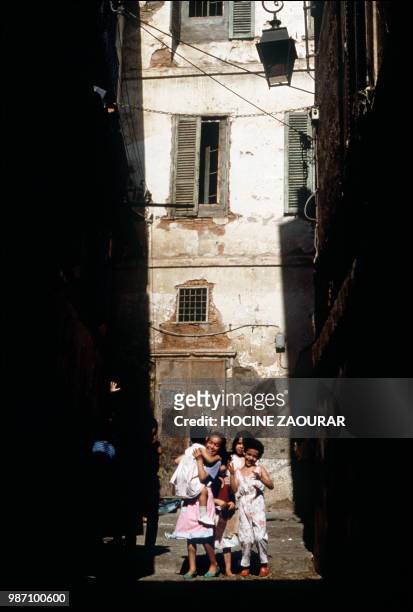 View of children playing in Casbah dated 17 July 1989 showing the old city of Algiers where the old buildings are demolished. AFP PHOTO HOCINE