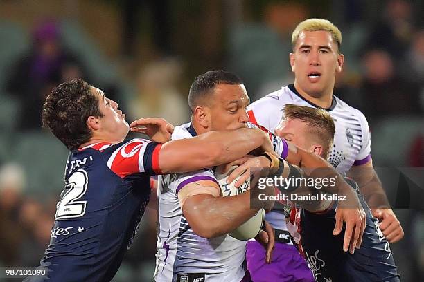 William Chambers of the Storm competes during the round 16 NRL match between the Sydney Roosters and the Melbourne Storm at Adelaide Oval on June 29,...