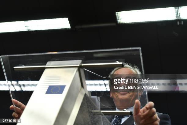 President of the European Commission Jean-Claude Juncker smiles as he gives a joint press conference with European Council President and Bulgaria's...