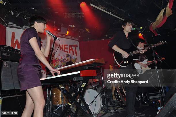 Camille Berthomier and Nicolas Conge of French Lo-fi indie rock band John & Jehn perform on stage at Madame Jojo's on April 27, 2010 in London,...