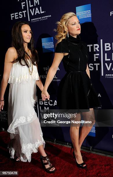 Jessica Alba nd Kate Hudson attend the "The Killer Inside Me" premiere during the 9th Annual Tribeca Film Festival at the SVA Theater on April 27,...