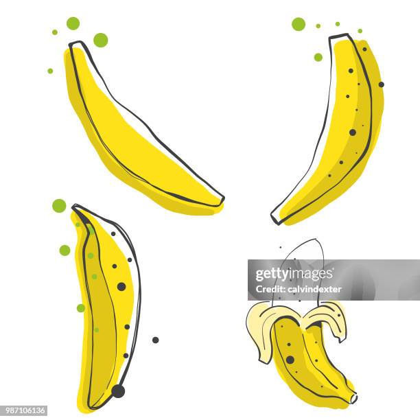 bananas pencil drawings - fructose stock illustrations