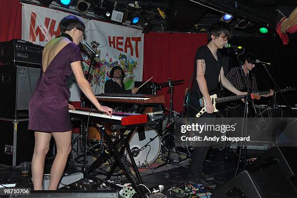 Camille Berthomier, Raphael Mura, Nicolas Conge and Maud-Elisa Mandau of French Lo-fi indie rock band John & Jehn perform on stage at Madame Jojo's...