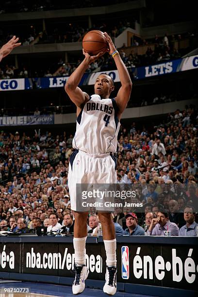 Caron Butler of the Dallas Mavericks shoots a jumper against the San Antonio Spurs in Game Five of the Western Conference Quarterfinals during the...