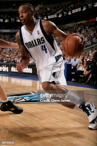 Caron Butler of the Dallas Mavericks drives against the San Antonio Spurs in Game Five of the Western Conference Quarterfinals during the 2010 NBA...