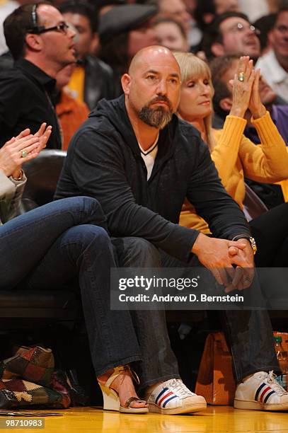 Actor Jon Favreau attends a game between the Oklahoma City Thunder and the Los Angeles Lakers in Game Five of the Western Conference Quarterfinals...