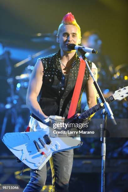 Jared Leto of 30 Seconds to Mars performs at Fillmore Miami Beach on April 27, 2010 in Miami Beach, Florida.