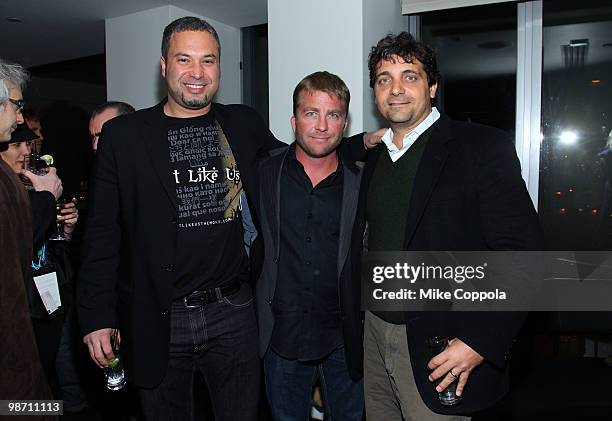 Ahmad Ahmad, Peter Billingsley and Louise Presuppi attend the YouTube Doc Filmmaker Party during the 2010 Tribeca Film Festival at the Rivington...