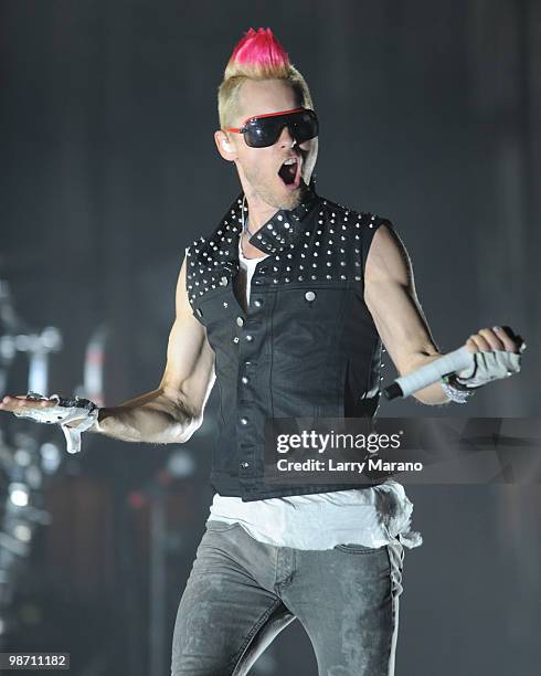 Jared Leto of 30 Seconds to Mars performs at Fillmore Miami Beach on April 27, 2010 in Miami Beach, Florida.