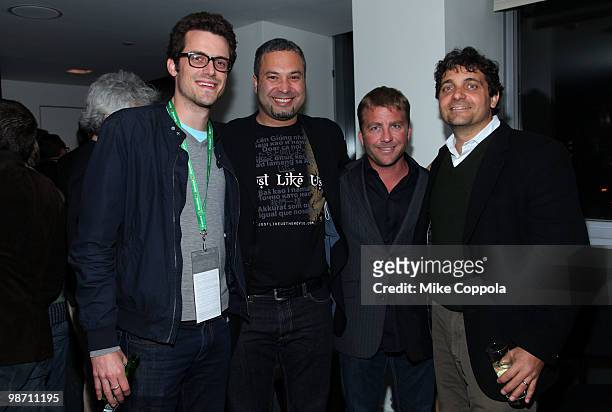Tyler Feltner, Ahmad Ahmad, Peter Billingsley and Louise Presuppi attend the YouTube Doc Filmmaker Party during the 2010 Tribeca Film Festival at the...