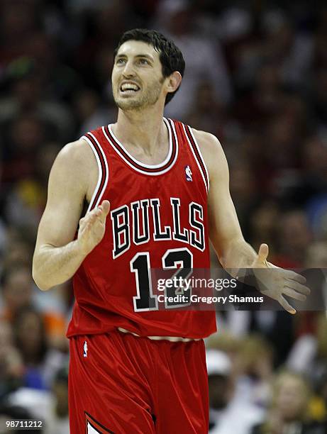 Kirk Hinrich of the Chicago Bulls reacts after missing a shot while playing the Cleveland Cavaliers in Game Five of the Eastern Conference...