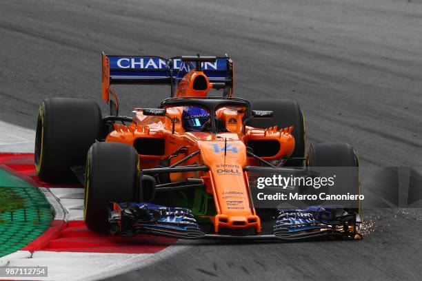 Fernando Alonso of Spain and McLaren F1 Team on track during practice for the Formula One Grand Prix of Austria.