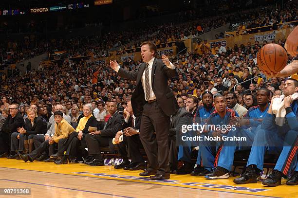 Head Coach Scott Brooks of the Oklahoma City Thunder reacts during a game against the Los Angeles Lakers in Game Five of the Western Conference...