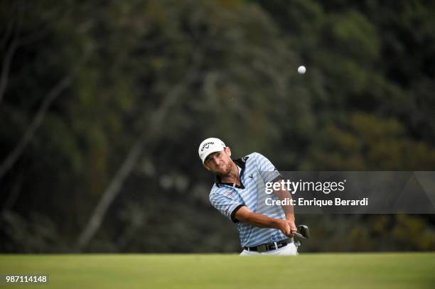 Curtis Yonke of the United States chips up to the second green during the second round of the PGA TOUR Latinoamérica Guatemala Stella Artois Open at...