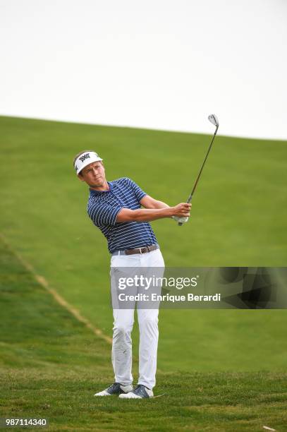 Ben Polland of the United States hits from the fifth fairway during the third round of the PGA TOUR Latinoamérica Guatemala Stella Artois Open at La...