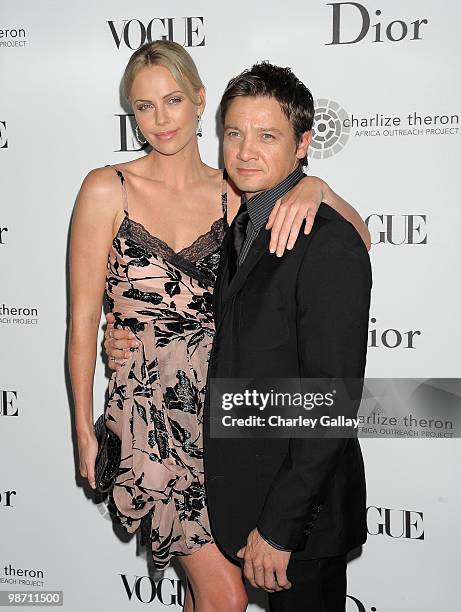 Actress Charlize Theron and actor Jeremy Renner arrive at the Dior & Vogue celebration of The Charlize Theron Africa Outreach Project at Soho House...