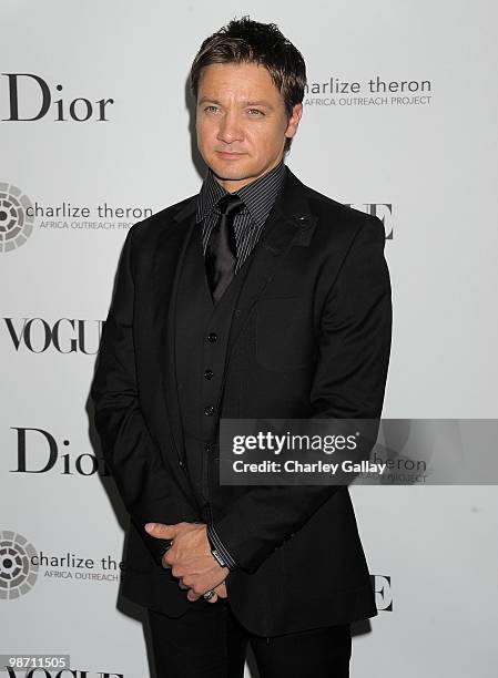 Actor Jeremy Renner arrives at the Dior & Vogue celebration of The Charlize Theron Africa Outreach Project at Soho House on April 27, 2010 in West...