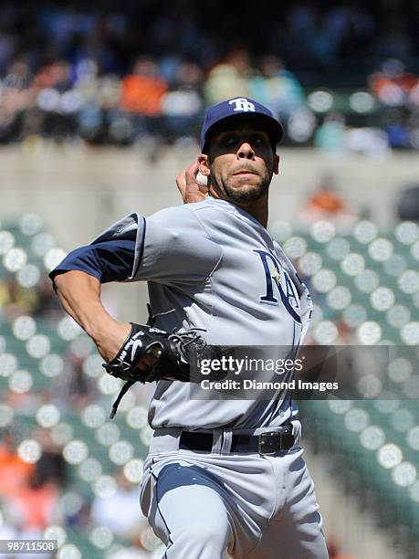 Pitcher David Price of the Tampa Bay Rays throws a pitch during the bottom of the first inning of a game on April 14, 2010 against the Baltimore...