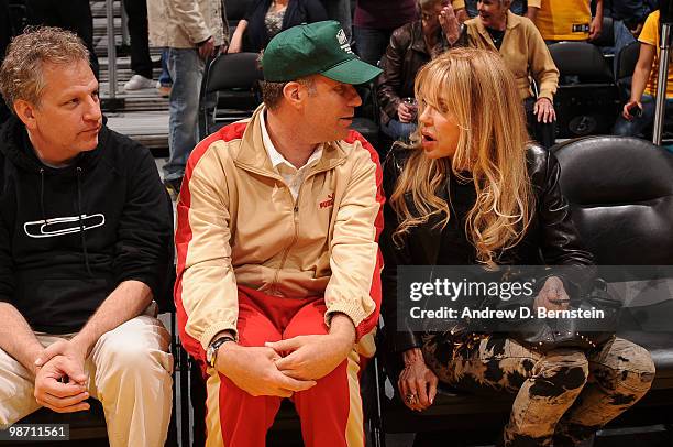 Comedian Will Ferrell and Actress Dyan Cannon attend a game between the Oklahoma City Thunder and the Los Angeles Lakers in Game Five of the Western...