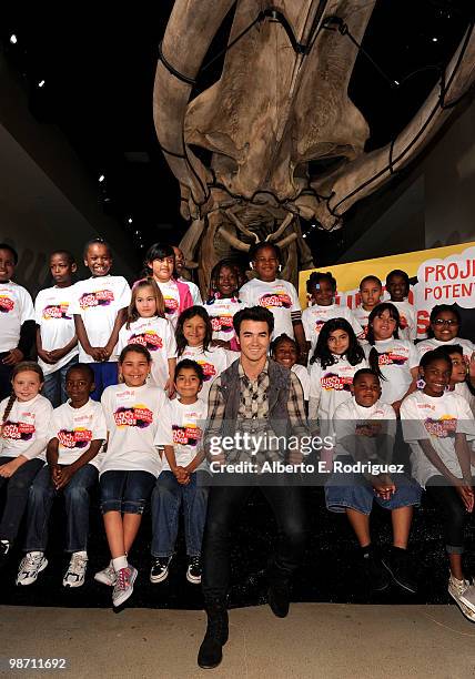 Musician Kevin Jonas kicks-off the Lunchables "Field Trips For All" program at the Museum of Natural History on April 27, 2010 in Los Angeles,...