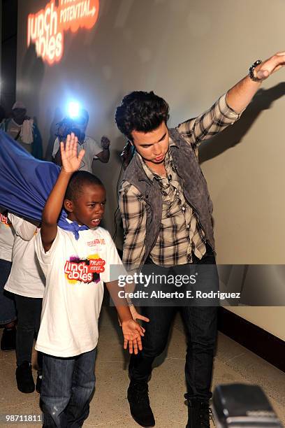 Musician Kevin Jonas kicks-off the Lunchables "Field Trips For All" program at the Museum of Natural History on April 27, 2010 in Los Angeles,...