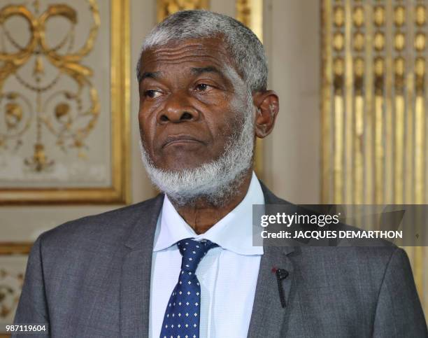 President of Mayotte departmental council Soibahadine Ibrahim Ramadani attends a meeting on France's overseas territories on June 29, 2018 at Prime...