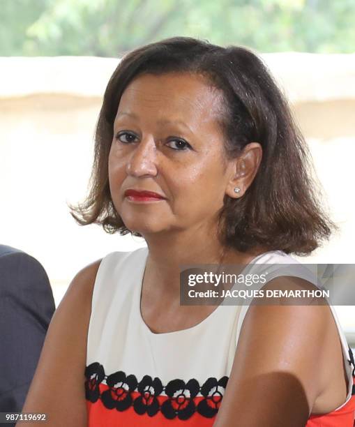 Vice President of Guadeloupe departmental council Marie-Luce Penchard attends a meeting on France's overseas territories on June 29, 2018 at Prime...