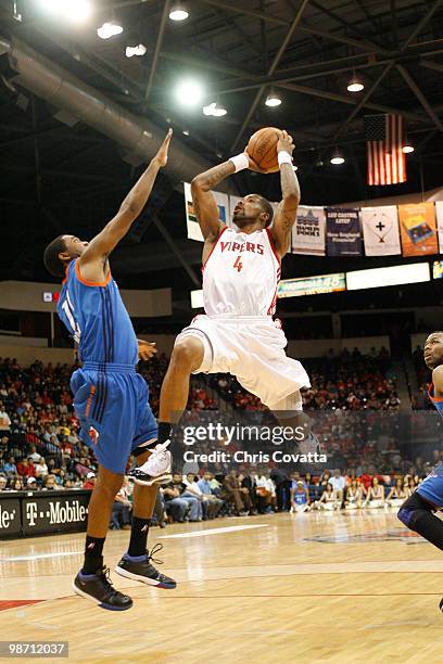 Antonio Anderson of the Rio Grande Valley Vipers shoots over Cecil Brown of the Tulsa 66ers in Game Two of the 2010 NBA D-League Finals at the State...