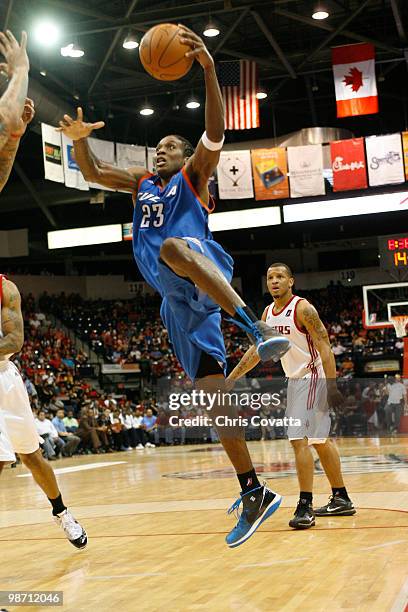 Larry Owens of the Tulsa 66ers shoots against the Rio Grande Valley Vipers in Game Two of the 2010 NBA D-League Finals at the State Farm Arena on...