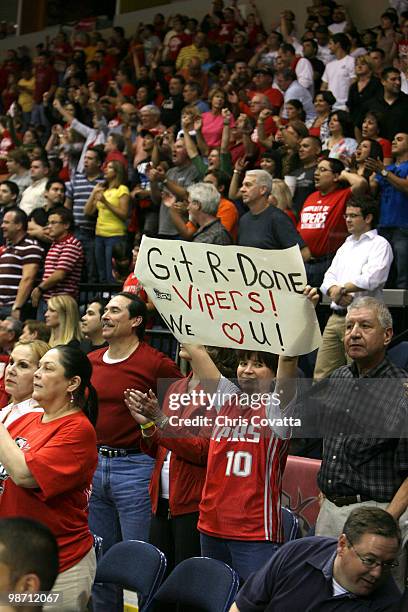 Fans of the Rio Grande Valley Vipers watch as their team defeat the Tulsa 66ers in Game Two of the 2010 NBA D-League Finals at the State Farm Arena...