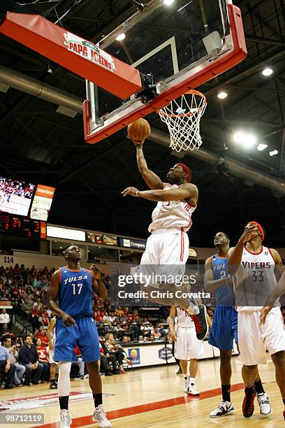 Stanley Asumnu of the Rio Grande Valley Vipers shoots against the Tulsa 66ers in Game Two of the 2010 NBA D-League Finals at the State Farm Arena on...