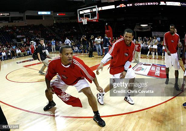 Will Conroy and Antonio Anderson of the Rio Grande Valley Vipers prepare for their game against the Tulsa 66ers in Game Two of the 2010 NBA D-League...