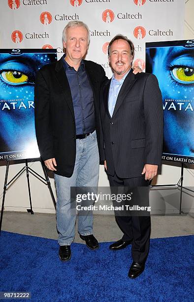 Director James Cameron and Executive Vice-President of Twentieth Century Fox Home Entertainment Simon Swart arrive at "Is Pandora Possible?", a...