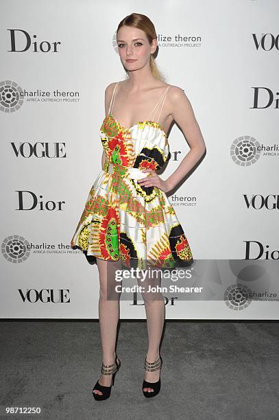 Actress Lydia Hearst arrives to the Charlize Theron Africa Outreach Project Dinner hosted by Dior and Vogue at Soho House on April 27, 2010 in West...