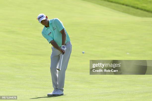 Bill Haas plays a shot on the 15th fairway during the second round of the Quicken Loans National at TPC Potomac on June 29, 2018 in Potomac, Maryland.