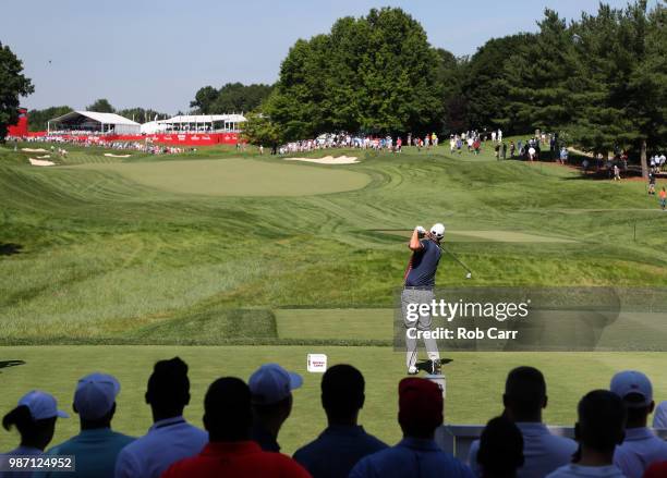 Marc Leishman of Australia hits off the 16th tee during the second round of the Quicken Loans National at TPC Potomac on June 29, 2018 in Potomac,...